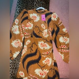 RHODE Cinnamon Brown Floral Mini Dress with Cream & Black Accents